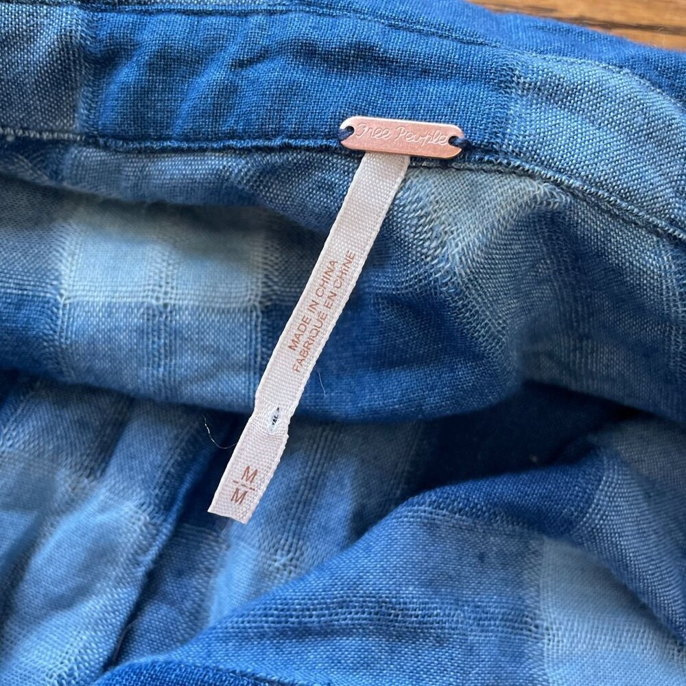 FREE PEOPLE Blue Plaid Flannel Button-Down Tunic Shirt Oversized Boho Grunge M - Picture 13 of 13